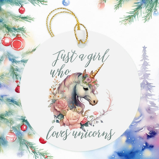 Just A Girl Who Loves Unicorns Christmas Ornament, Unicorn Ornament, Besties Ornament Wine Gift Bag Tag, Christmas Gift Tag, Holiday Present