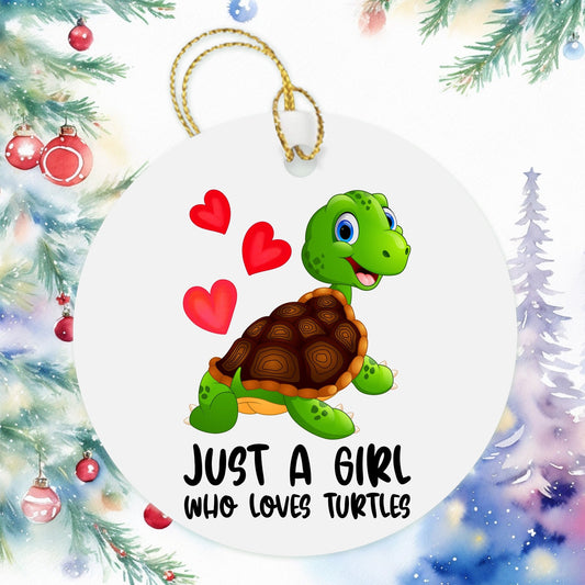 Just A Girl Who Loves Turtles Christmas Ornament, Turtle Lover Gift, Besties Ornament Wine Gift Bag Tag, Christmas Gift Tag, Holiday Present