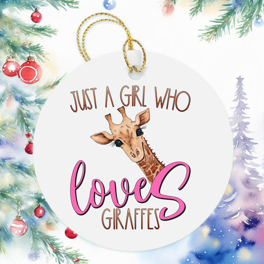 Just A Girl Who Loves Giraffes Christmas Ornament, Besties Ornament Wine Gift Bag Tag, Christmas Gift Tag, Holiday Present, Animal Lover
