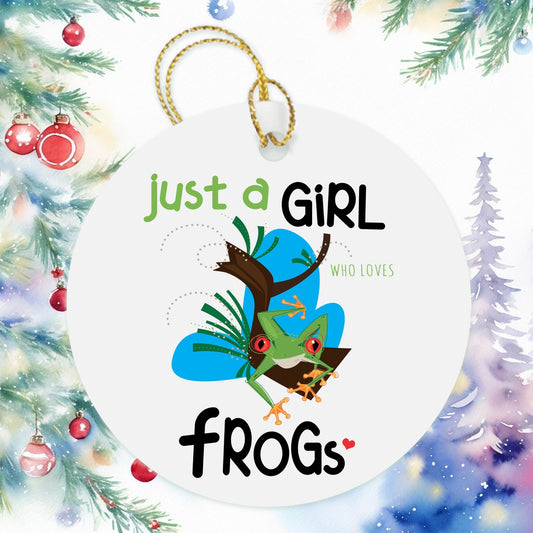 Just A Girl Who Loves Frogs Christmas Ornament, Besties Ornament Wine Gift Bag Tag, Christmas Gift, Holiday Present, Tree Frog Animal Lover