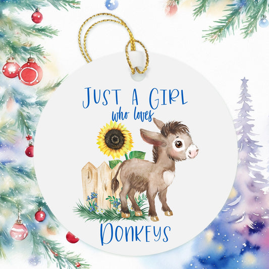 Just A Girl Who Loves Donkeys Christmas Ornament, Besties Ornament Wine Gift Bag Tag, Christmas Gift, Holiday Present, Farmer Animal Lover