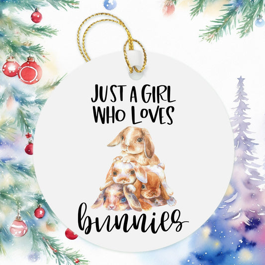 Just A Girl Who Loves Bunnies Christmas Ornament, Besties Ornament Wine Gift Bag Tag, Christmas Gift, Holiday Present, Bunny Rabbit Lover
