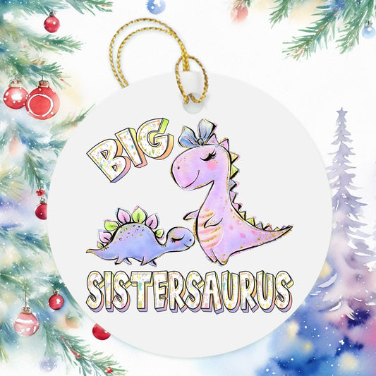 Big Sistersaurus Girl Dinosaur Christmas Ornament, Besties Ornament Wine Gift Bag Tag, Christmas Gift, Holiday Present, Girl Dino Sister