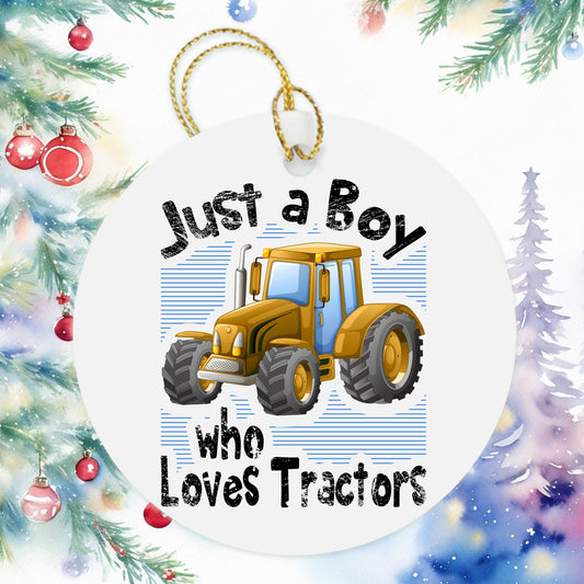 Just A Boy Who Loves Tractors Farm Boy Christmas Ornament, Kids Ornaments Boy Christmas Gift, Holiday Present Gift Tag, Farmer Boys Ornament