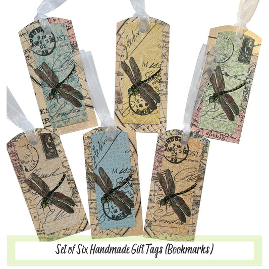 Dragonfly Paper Gift Tags, Bridal Shower Thank You Tag, Junk Journal Vintage Paper Ephemera Hostess Gift Ideas, Birthday Gift Tag Bookmarks