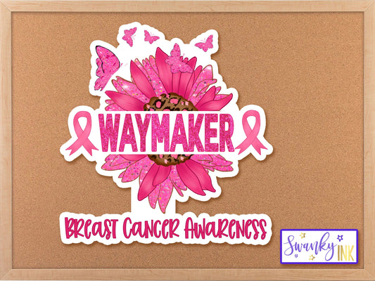Waymaker Sunflower Breast Cancer Awareness Sticker, Pink Sticker, Breast Cancer Ribbon, Planner Stickers, Breast Cancer Gift, Faith Stickers