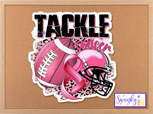 Tackle Cancer Football Breast Cancer Ribbon Sticker, Pink Sticker, Planner Stickers, Breast Cancer Gift, Leopard Print Sticker, Laptop Decal