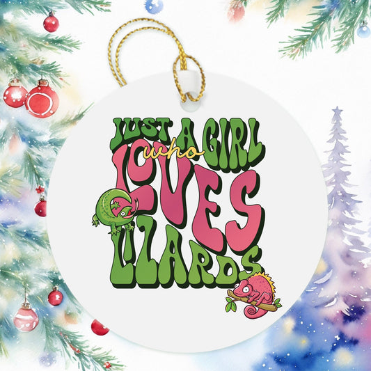 Just A Girl Who Loves Lizards Ornament, Besties Ornament Wine Gift Bag Tag, Christmas Gift, Gecko Holiday Present, Christmas Tree Decoration
