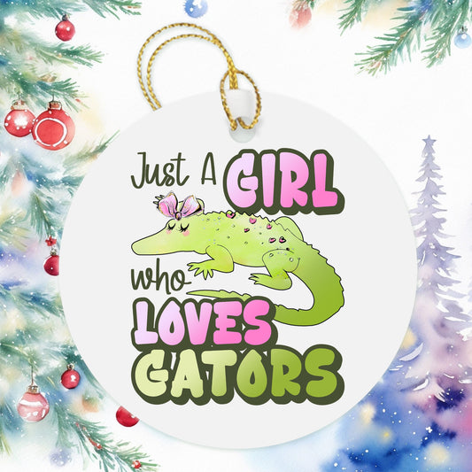 Just A Girl Who Loves Gators Ornament, Besties Ornament Wine Gift Bag Tag, Alligator Holiday Christmas Present, Christmas Tree Decoration
