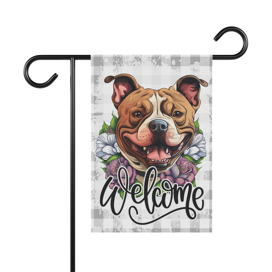 American Bully Brown Tan Bulldog Welcome Garden Flag, Spring Garden Flag, Dog Lover Gift House Flag, Dog Mom Porch Welcome Sign Outdoor Flag