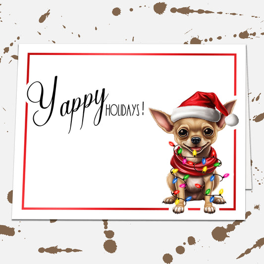 Yappy Holidays Chihuahua Dog Christmas Card, Holiday Cards Set, Christmas Stationery, Christmas Dog Owner Gift Xmas Cards, Chihuahua Mom
