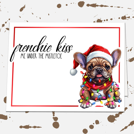 Frenchie Kiss Me Under Mistletoe French Bulldog Christmas Card Holiday Cards Set, Christmas Stationery, Christmas Dog Owner Gift Xmas Cards