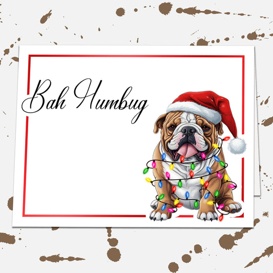 Bah Humbug Bulldog Christmas Card, Blank Cards, Happy Holiday Cards Set, Christmas Stationery, Christmas Dog Owner Gift, Funny Xmas Cards