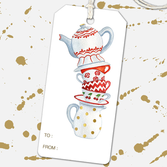 Personalized Gift Tags, Watercolor Alice-Like Teapots Tea Cups Thank You Tag, Wine Tag, Birthday Present Tag, Bridal Shower Tag, Wedding Tag