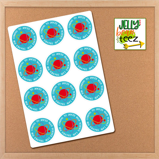 Thanks For Coming To Mad Science Lab Personalized Thank You Stickers, Science Birthday Stickers, Mad Science Party Favor Thank You Gift Tag