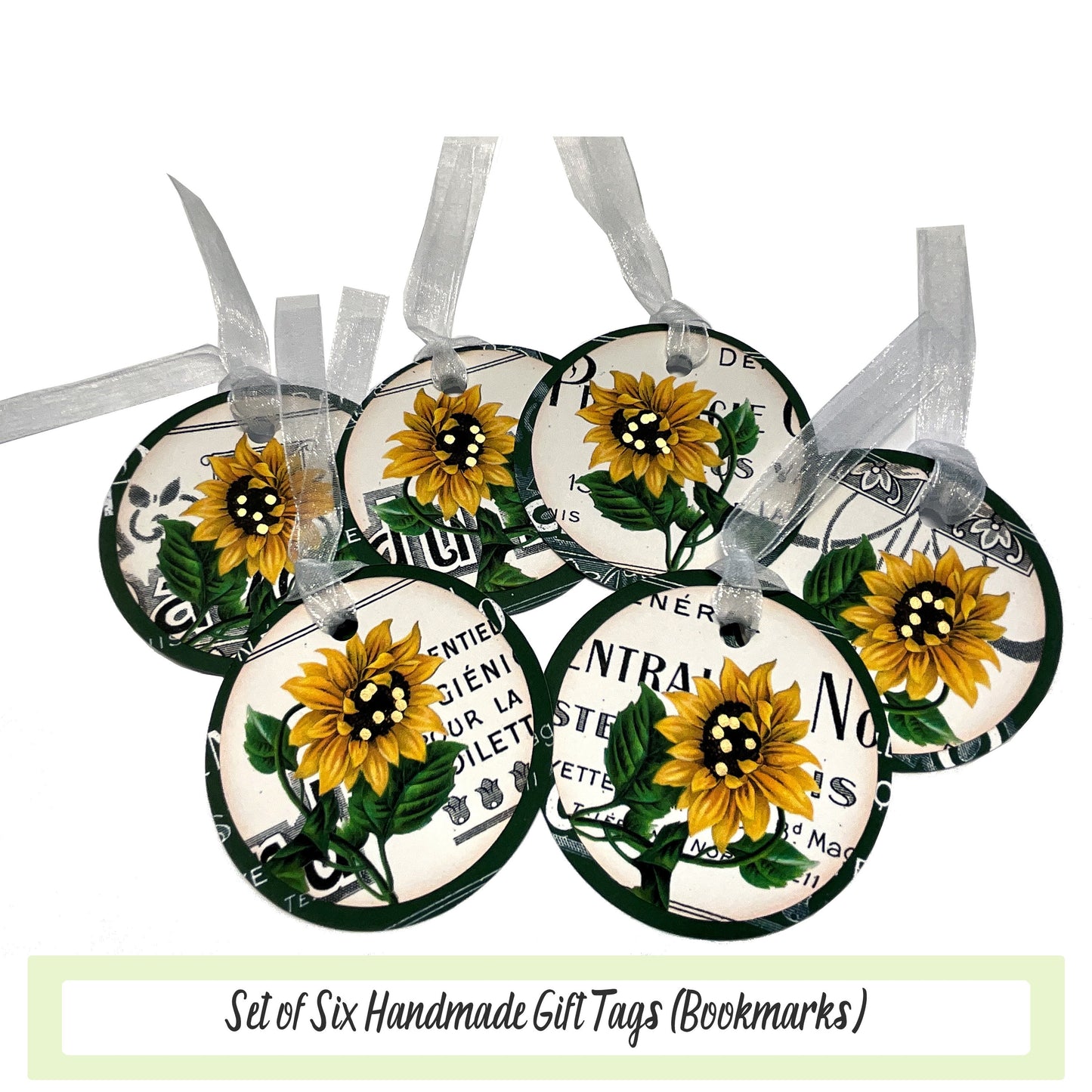 Sunflowers Round Junk Journal Tags, Bridal Shower Thank You Tag, Vintage Paper French Ephemera Hostess Gift Idea, Birthday Gift Tag Bookmark