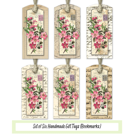 Tea Roses Overlapped Paper Gift Tags, Bridal Shower Thank You Tag, Junk Journal Vintage Ephemera Hostess Gift Idea, Birthday Favor Bookmarks