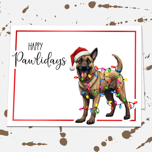 Happy Pawlidays Belgian Malinois Dog Christmas Card, Blank Card, Happy Holiday Cards Set, Christmas Stationery, Funny Dog Owner Xmas Card