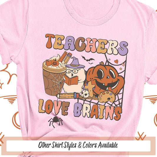 Teachers Love Brains Funny Halloween Tee, Ghost Shirt, Pumpkin Spice Shirt, Fall Teacher Halloween Tshirt, Retro Halloween Math Teacher Gift