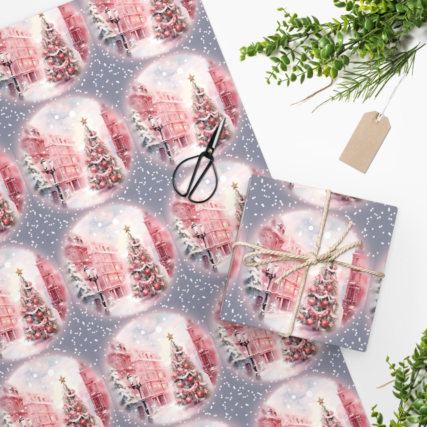 Watercolor Pink Christmas Tree Xmas Wrapping Paper, Christmas Gift Wrap Paper, Pink Wrapping Paper, Merry Christmas Gift Mom Christmas Paper