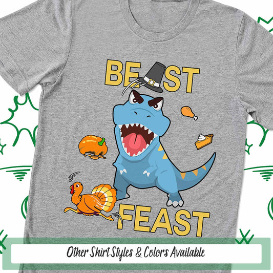 Beast Feast Funny Thanksgiving Kids Dinosaur Shirt, Toddler Dino Tee, Thanksgiving T Shirt, Turkey Shirt, Thanksgiving Outfit Shirt for Boys