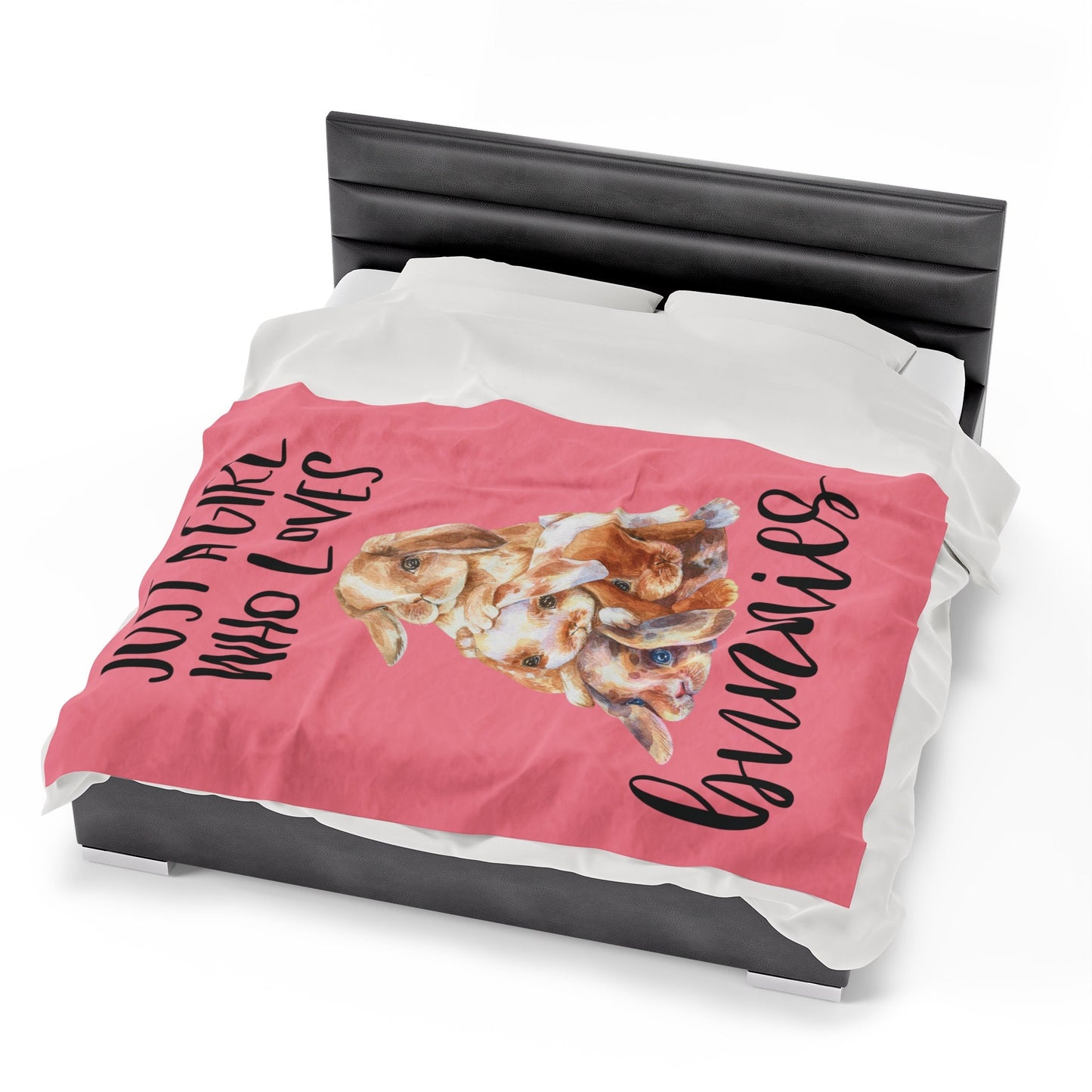 Just A Girl Who Loves Bunnies Blanket, Plush Velveteen Throw Blanket Gift for Mom, Cute Bunny Rabbit Couch Blanket, Axolotl Cozy Bed Blanket