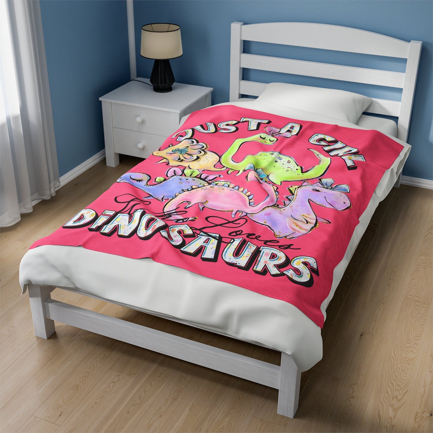Just A Girl Who Loves Dinosaurs Plush Velveteen Blanket, Comfy Bed Blanket, Movie Blanket Kids Sleepover Blanket, Snuggle Soft Blanket Throw