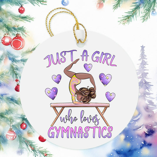 Just A Girl Who Loves Gymnastics Christmas Ornament, Besties Ornament Wine Gift Bag Tag, Christmas Gift, Holiday Present, Gift for Gym Coach