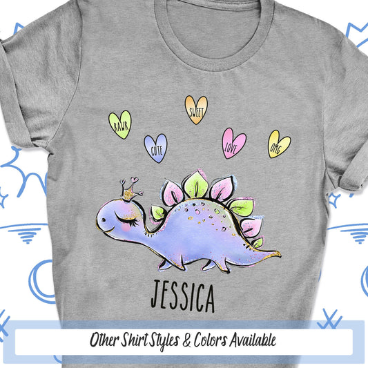 a t - shirt with a dinosaur and hearts on it