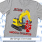 a gray shirt with a yellow excavator on it