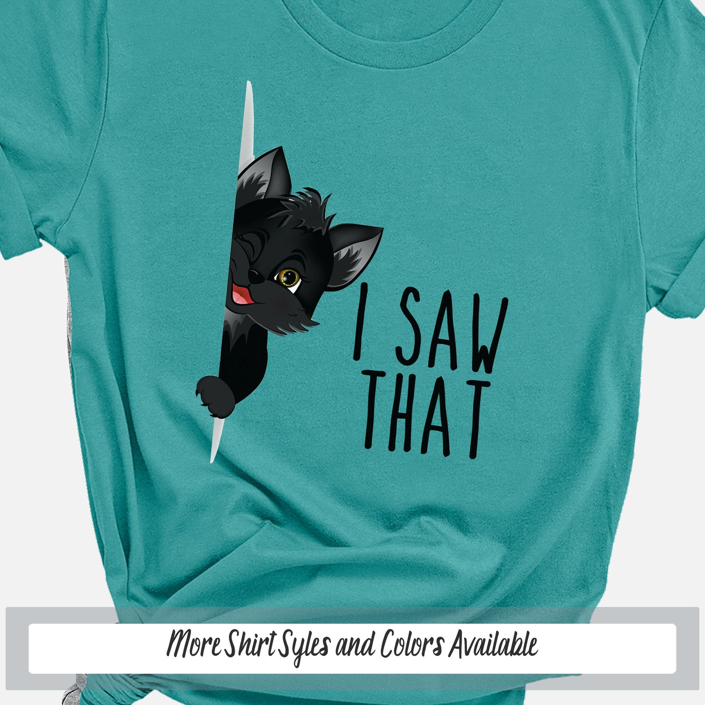 a t - shirt that says i saw that with a black cat holding a knife