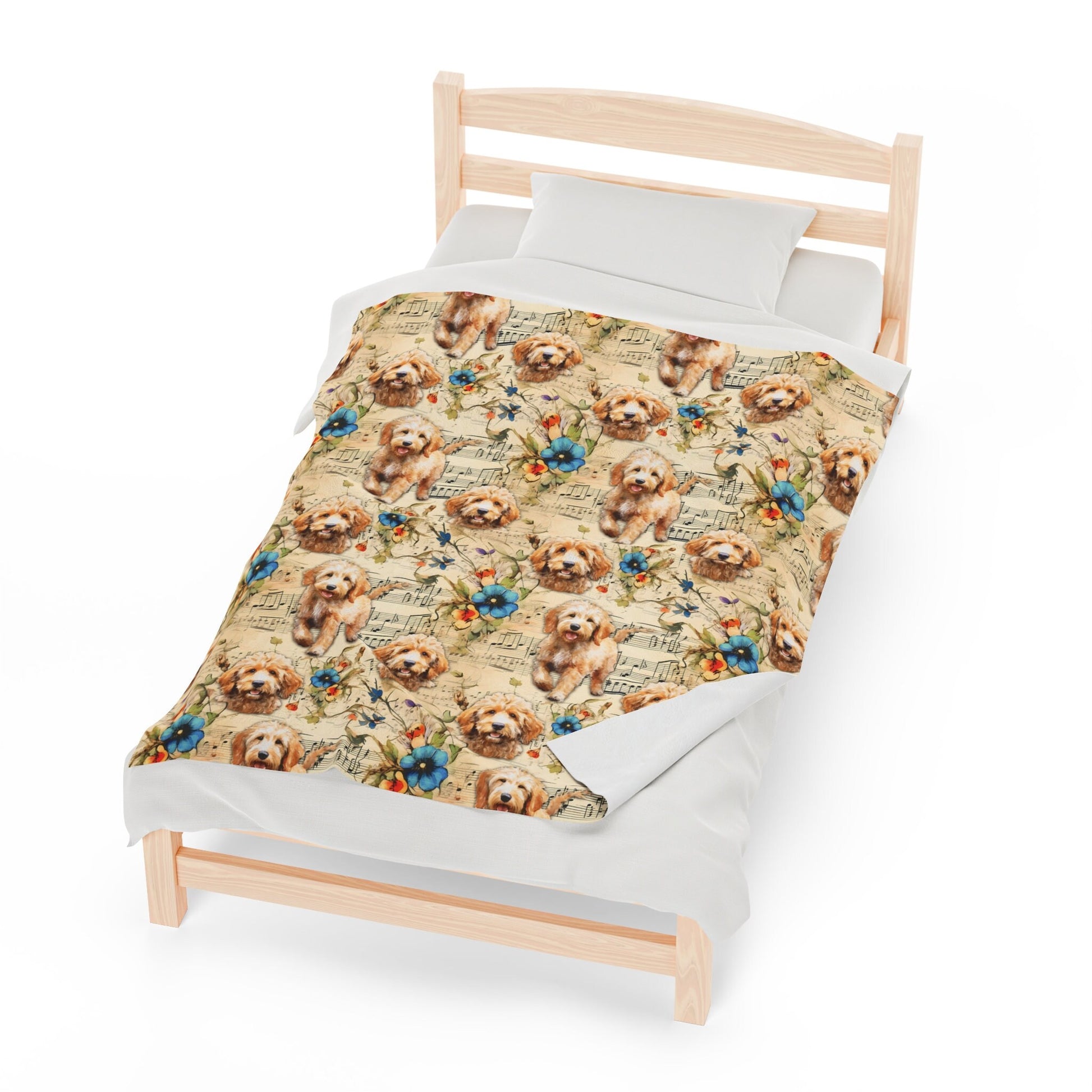 a bed with a teddy bear pattern on it
