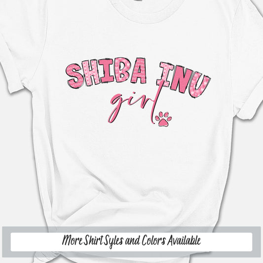 a white shirt with the words shiba - inu girl on it