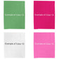 four different colors of paper on a white background