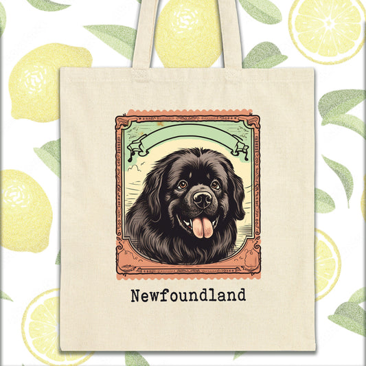 a picture of a dog on a tote bag