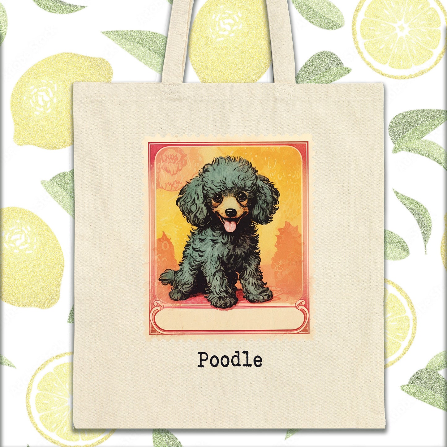 a bag with a picture of a poodle on it