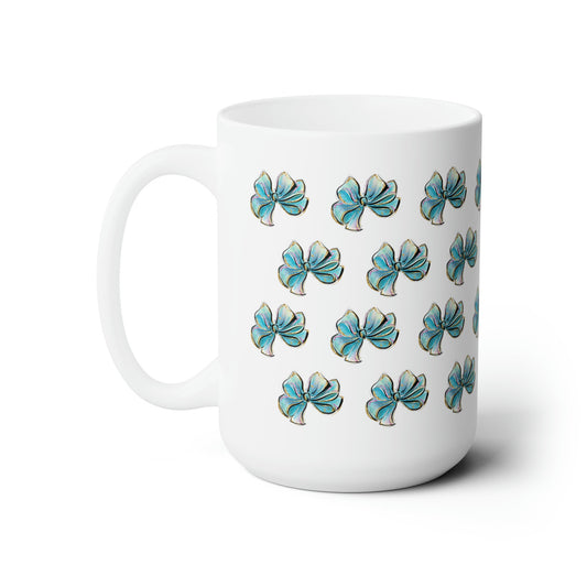 Teal Bows Ceramic Coffee Mug, Mug for Kids, Cute Coffee Cup Gift Mug, Kids Gift For Dad, Girls Hot Cocoa Mug, Tea Mug Gift, Bow Lover Gift