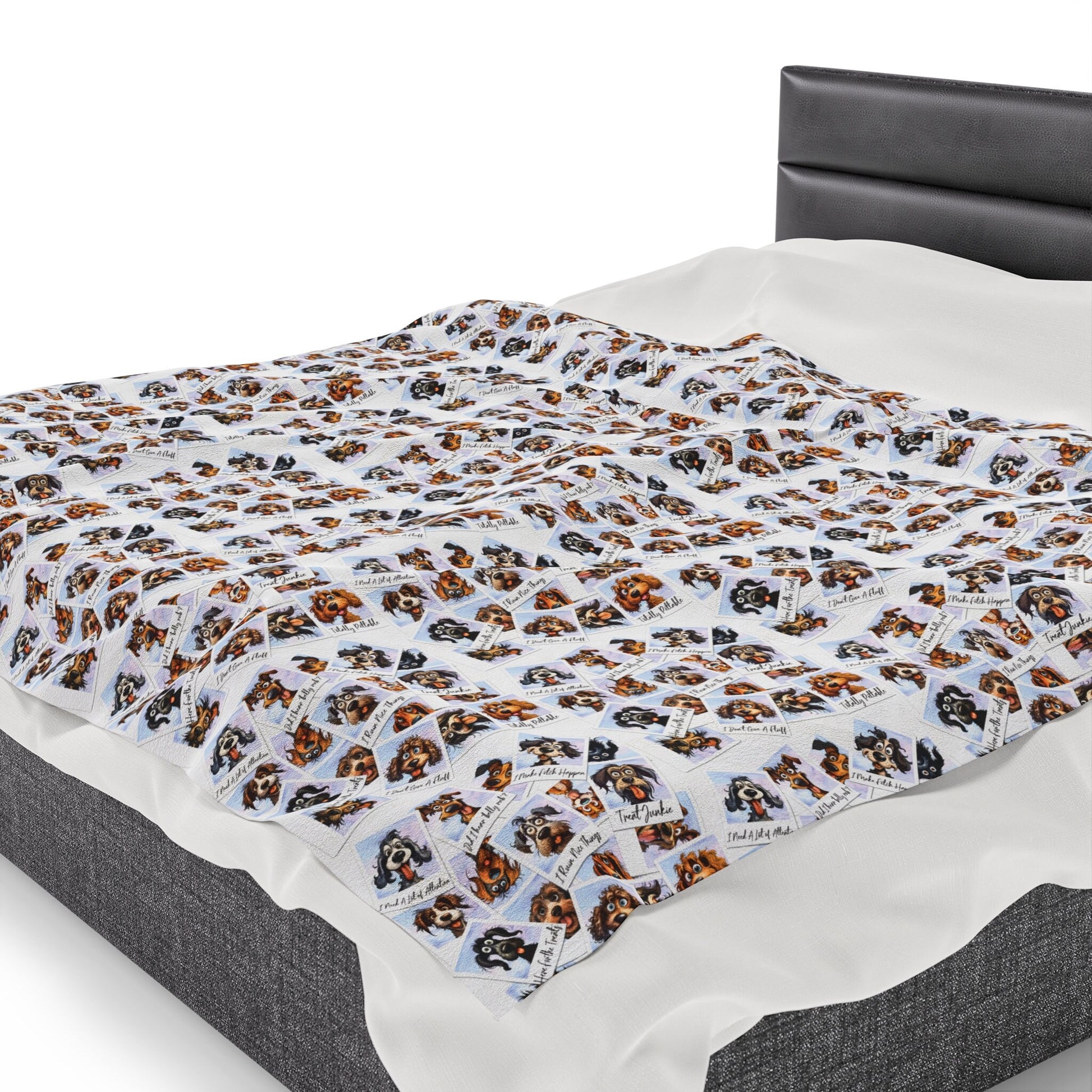 a bed with a white sheet and a black headboard