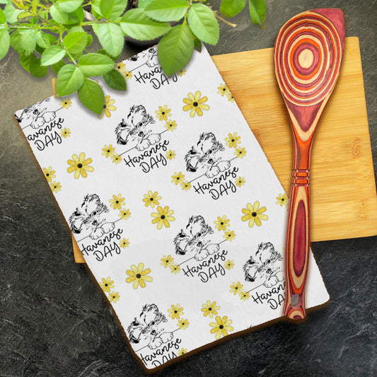 Havanese Day Daisies Tea Towel, Bathroom Hand Towel, Kitchen Decor, Dish Towels, Dog Kitchen Towel, Gift for Havanese Mom, Havanese Lover