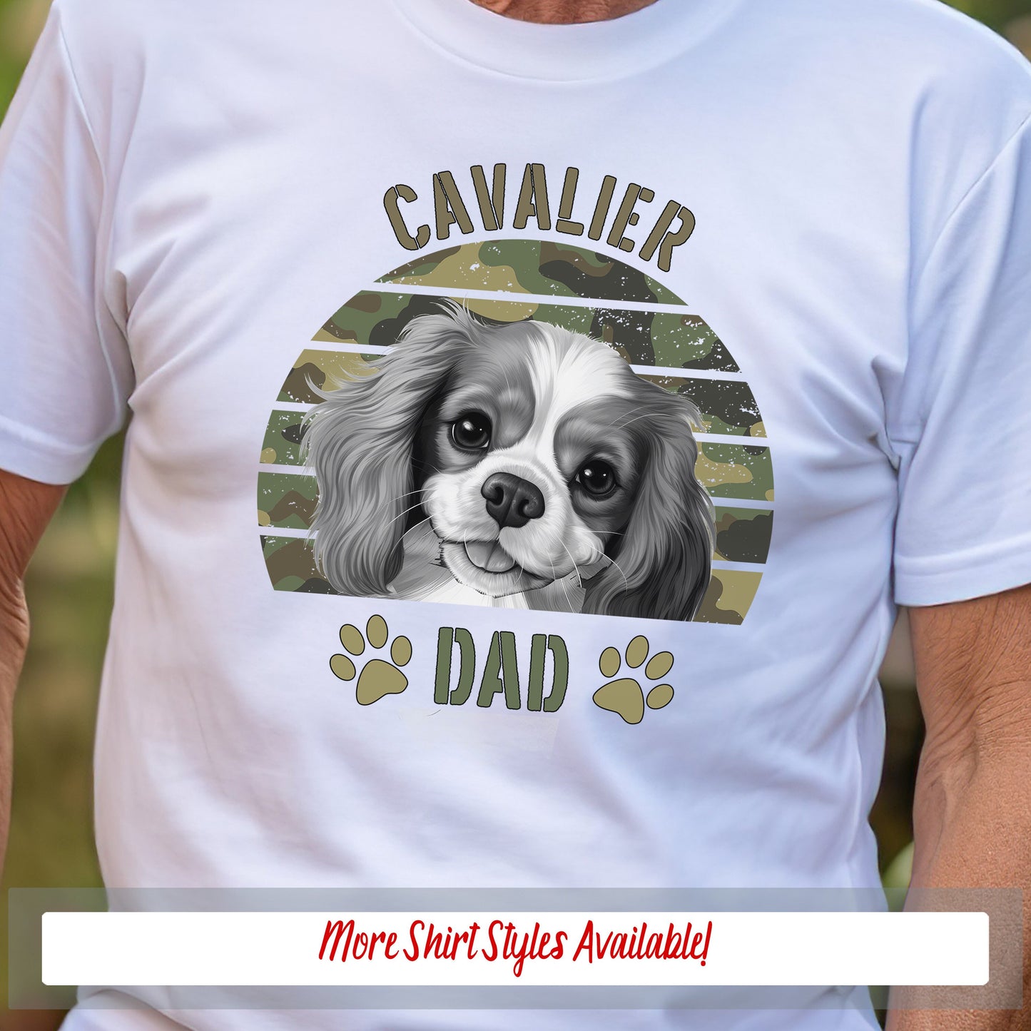 a man wearing a t - shirt with a picture of a dog on it