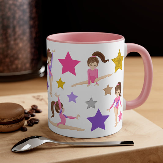 Gymnastics Ceramic Coffee Mug, Cute Gymnasts & Stars Mug for Kids, Coffee Cup Gift Mug, Hot Cocoa Mug, Tea Mug Gift, Tumble Gym Coach Gift