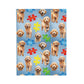 a pattern of dogs on a blue background