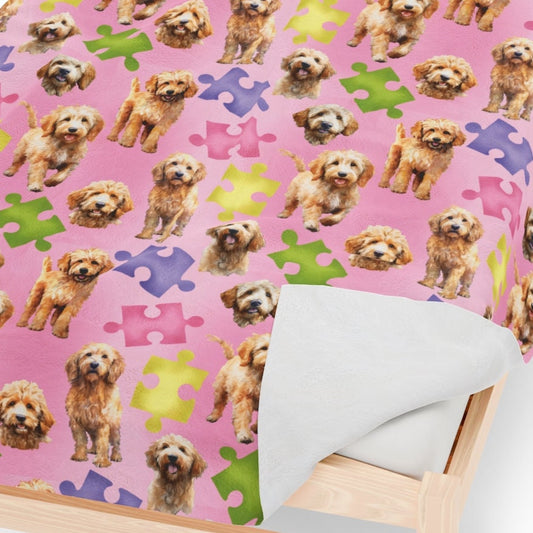a small bed with a dog pattern on it