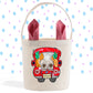 a white bag with a red handle and a picture of a skull on it