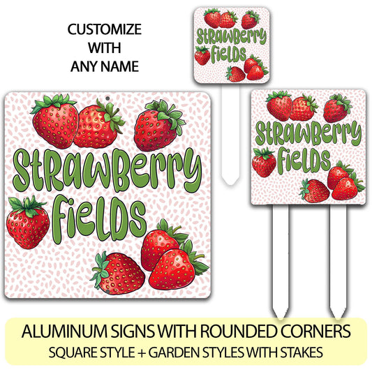 Strawberry Fields Metal Garden Sign, Strawberry Garden Decoration, Strawberry Farm Sign, Farmhouse Kitchen Sign, Gift For Gardener Mom / Dad