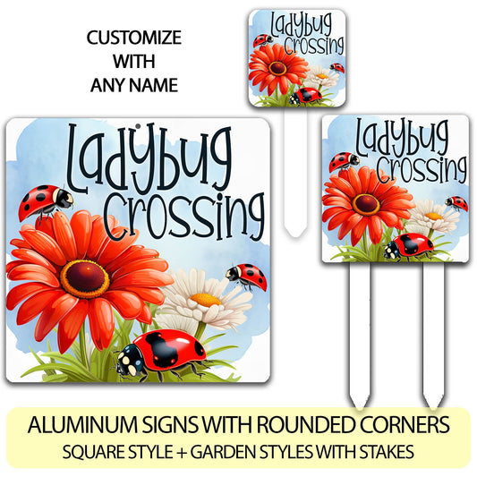 Ladybug Metal Garden Sign, Ladybug Crossing Garden Decoration, Pollinator Garden, Farmhouse Decor Patio Sign, Outdoor Sign, Moms Garden Gift