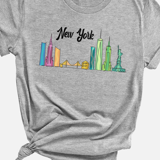 a t - shirt with the new york skyline drawn on it