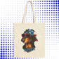 a tote bag with a picture of a dog wearing sunglasses
