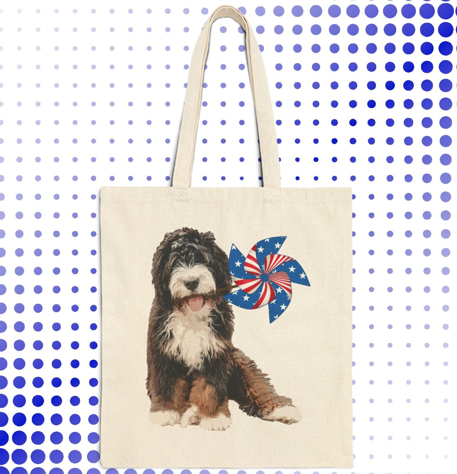 a tote bag with a picture of a dog on it
