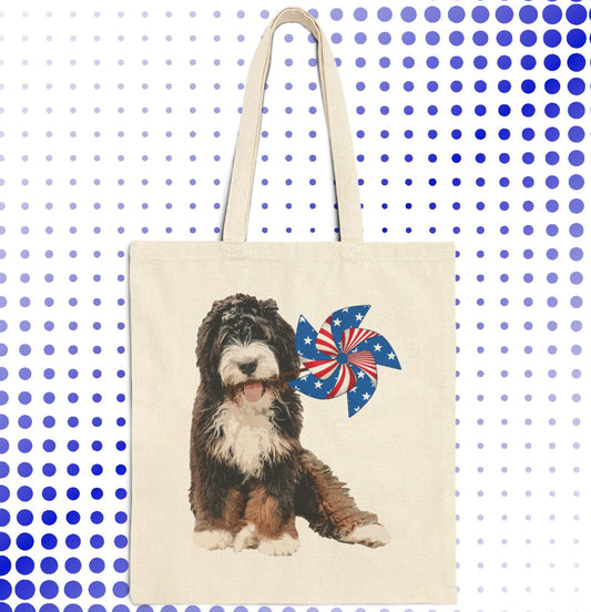 a tote bag with a picture of a dog on it